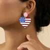 Heart-Shaped Red White &amp; Blue Striped Flag Printed Acrylic Earrings
