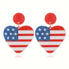 Heart-Shaped Red White &amp; Blue Striped Flag Printed Acrylic Earrings
