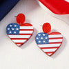 Heart-Shaped Red White &amp; Blue Striped Flag Printed Acrylic Earrings