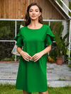 Women&#39;s Crew Neck Style Ruffle Hem Short Sleeve Dress