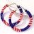 Handmade Independence Day Red White Blue Wrapped Rice Beaded Hoop Earrings