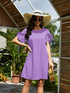 Women&#39;s Crew Neck Style Ruffle Hem Short Sleeve Dress