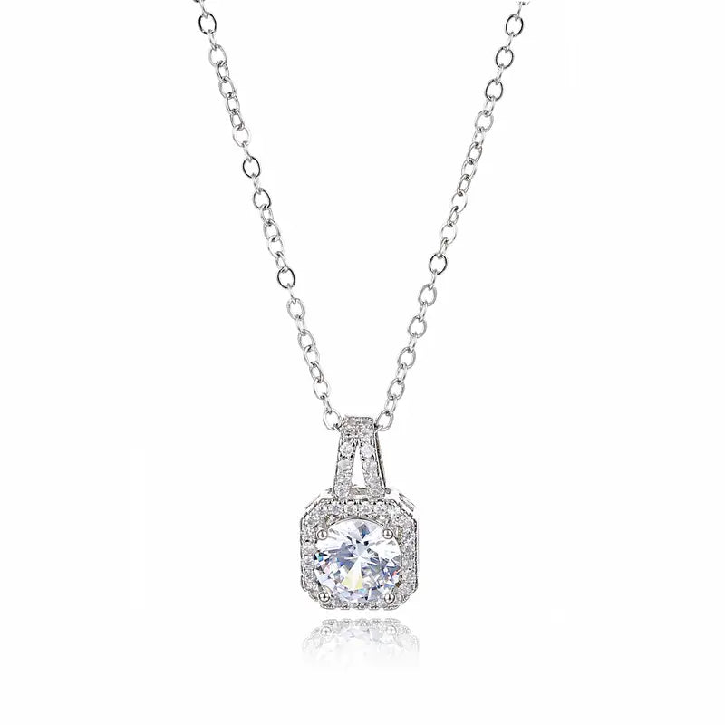 Zircon Square Ruby Rhinestone Pendant Necklace