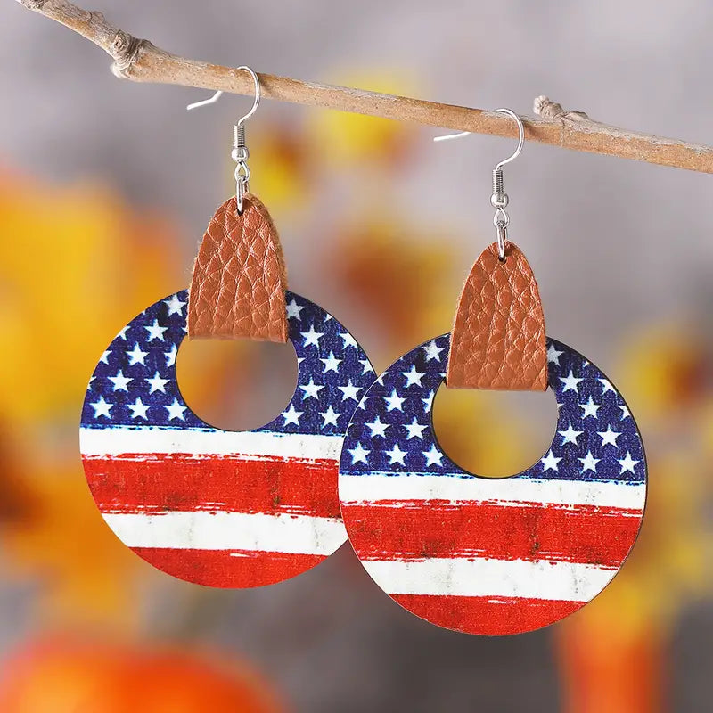 Bohemian Independence Day Geometric Leather Earrings