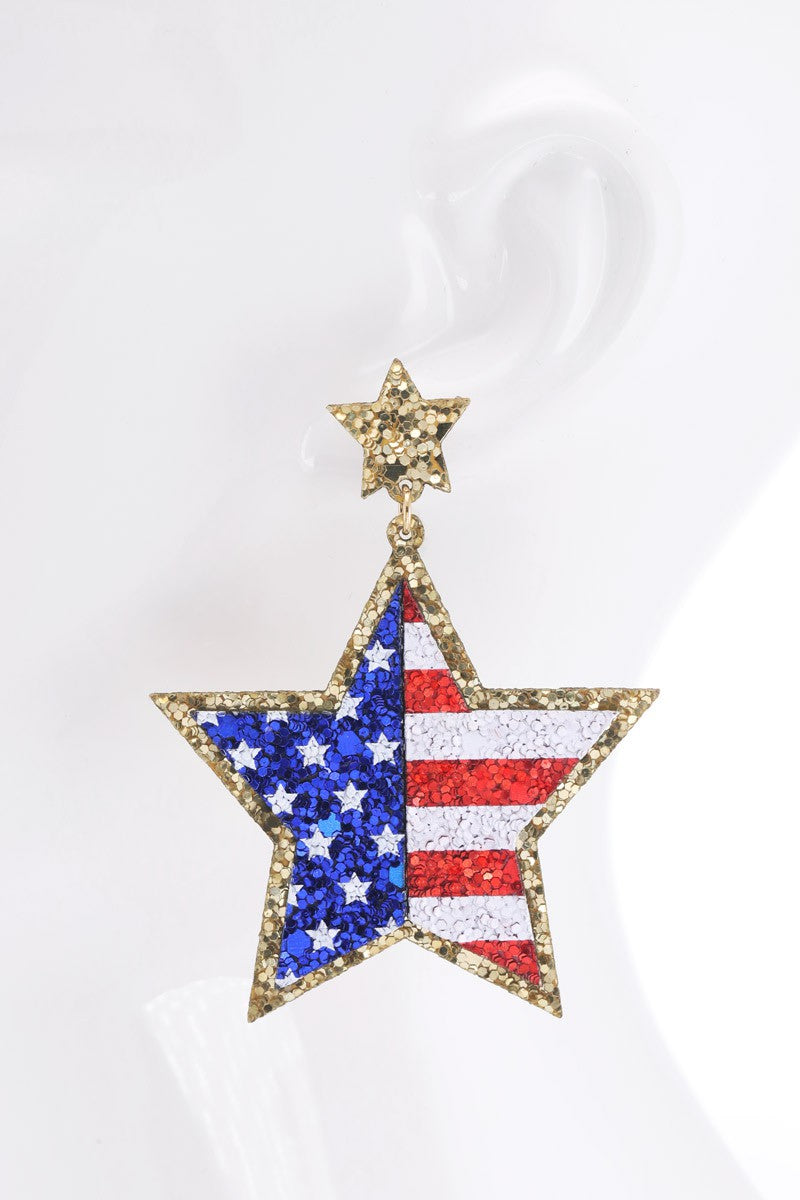 Women's USA Star Glitter Earrings