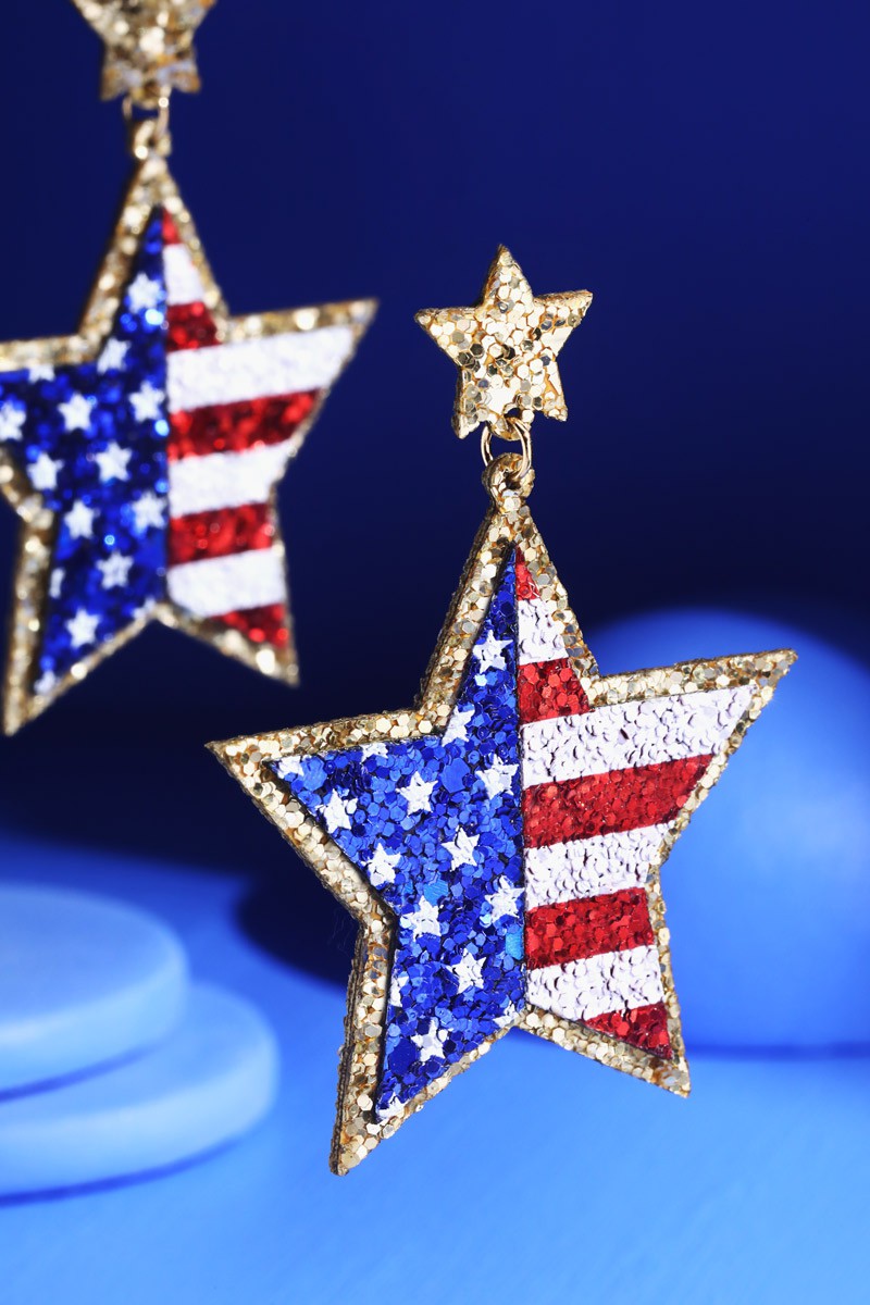 Women's USA Star Glitter Earrings