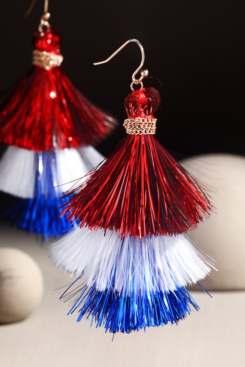 Women's 3-Tier Patriotic Tassel Drop Earrings