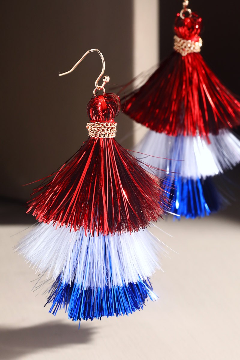 Women's 3-Tier Patriotic Tassel Drop Earrings