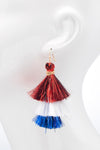 Women&#39;s 3-Tier Patriotic Tassel Drop Earrings