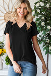 Women&#39;s V-Neck Ribbed Solid Short Sleeve Top