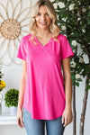 Women&#39;s V-Neck Ribbed Solid Short Sleeve Top