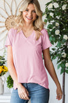 Women&#39;s V-Neck Ribbed Solid Short Sleeve Top