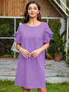 Women&#39;s Crew Neck Style Ruffle Hem Short Sleeve Dress