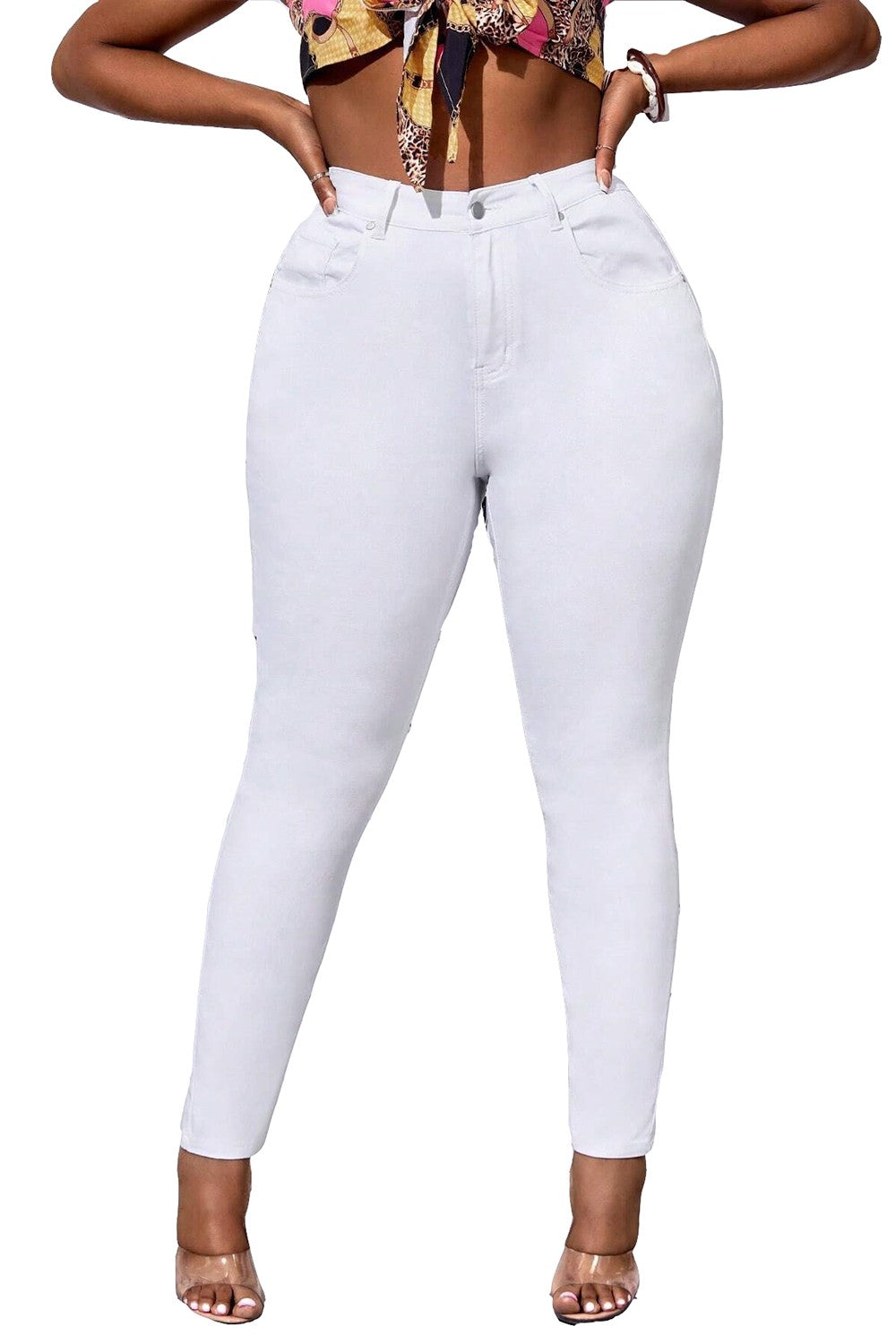 Women's White Stretch Skinny Jegging Pants