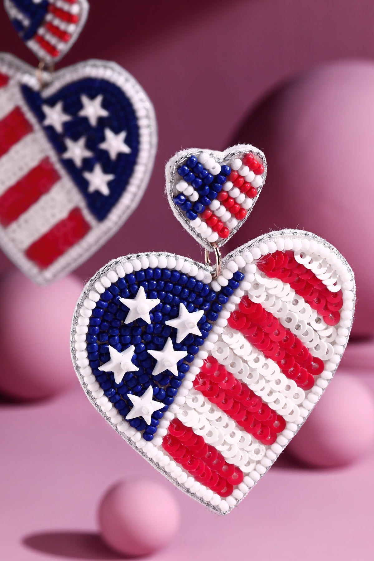 Women's USA Seed Bead Heart Earrings