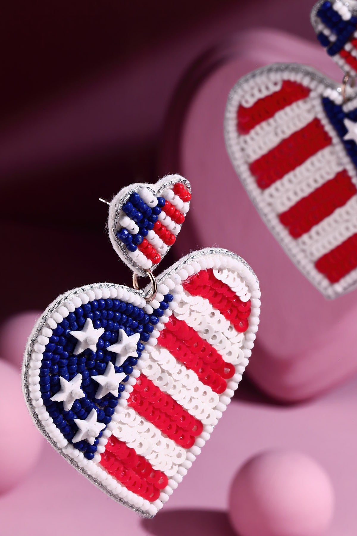 Women's USA Seed Bead Heart Earrings