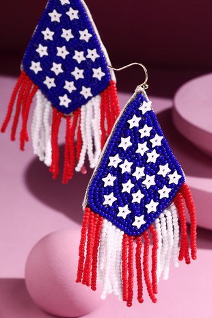 Women's American Flag Seed Bead Tassel Earrings