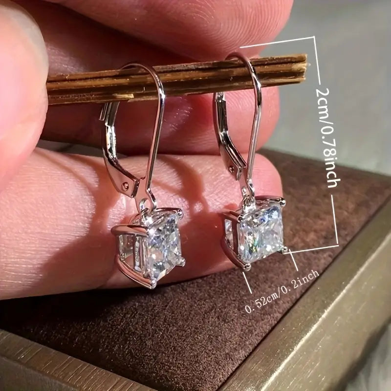 925 Sterling Silver Hypoallergenic Square Zircon Hoop Earrings