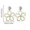 Inlaid Hollow Flower Pearl Dangle Earrings