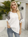 Women&#39;s Leopard Print Crew Neck Short Sleeve Tassel T-Shirt