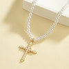Elegant Faux Pearl Cross Pendant Necklace