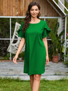 Women&#39;s Crew Neck Style Ruffle Hem Short Sleeve Dress