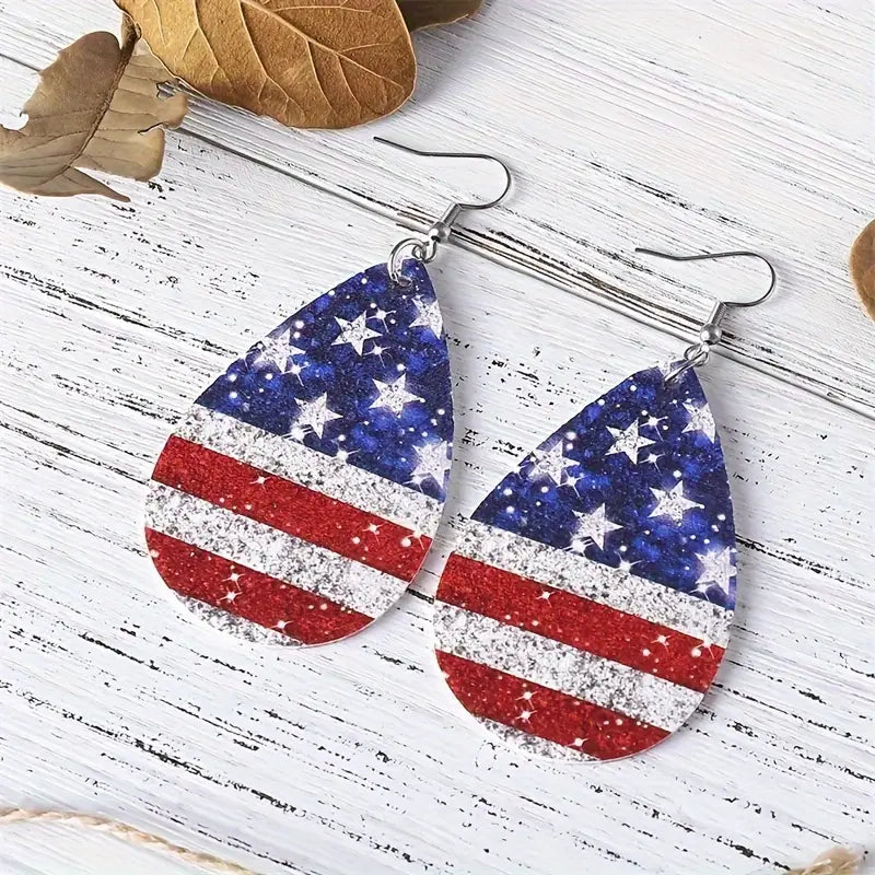 Patriotic American Flag Water Drop Acrylic Dangle Earrings