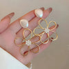 Inlaid Hollow Flower Pearl Dangle Earrings