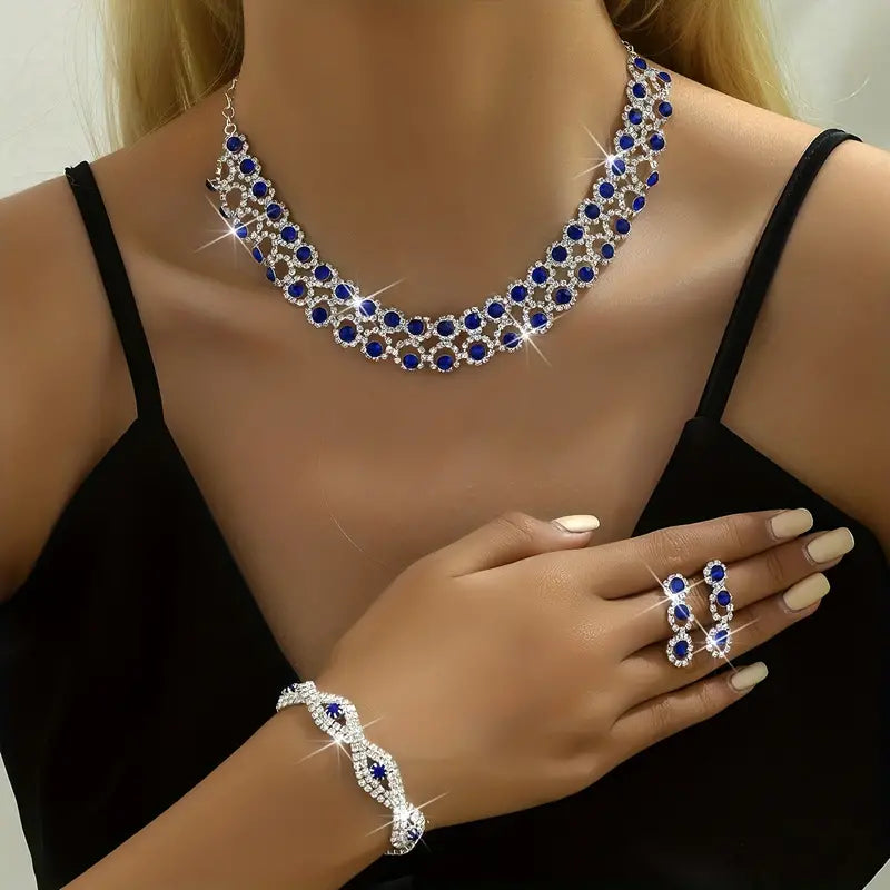 Elegant Silver Plated Rhinestone Jewelry Set