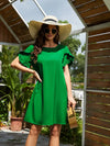 Women&#39;s Crew Neck Style Ruffle Hem Short Sleeve Dress