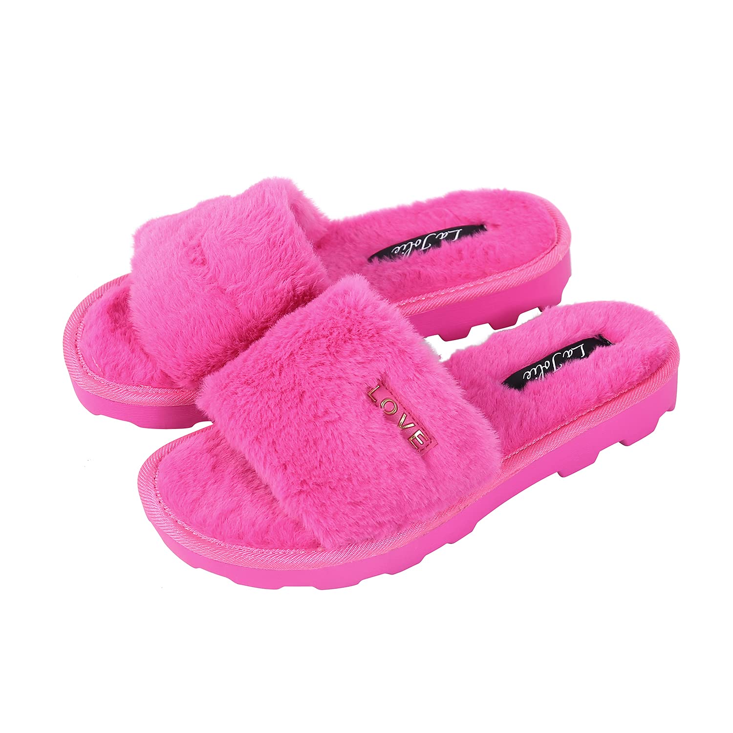 La Jolie Women's Pink Faux Fur House Slippers