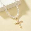 Elegant Faux Pearl Cross Pendant Necklace