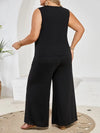 Women&#39;s Solid Casual Two-Piece Crew Neck Tank Top &amp; Wide Leg Pants Outfit
