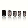 24 Pcs Glossy Black Plant Pattern Medium Square Press On Nails