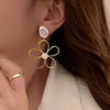 Inlaid Hollow Flower Pearl Dangle Earrings