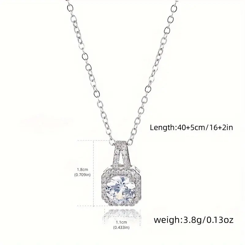 Zircon Square Ruby Rhinestone Pendant Necklace
