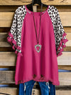 Women&#39;s Leopard Print Crew Neck Short Sleeve Tassel T-Shirt