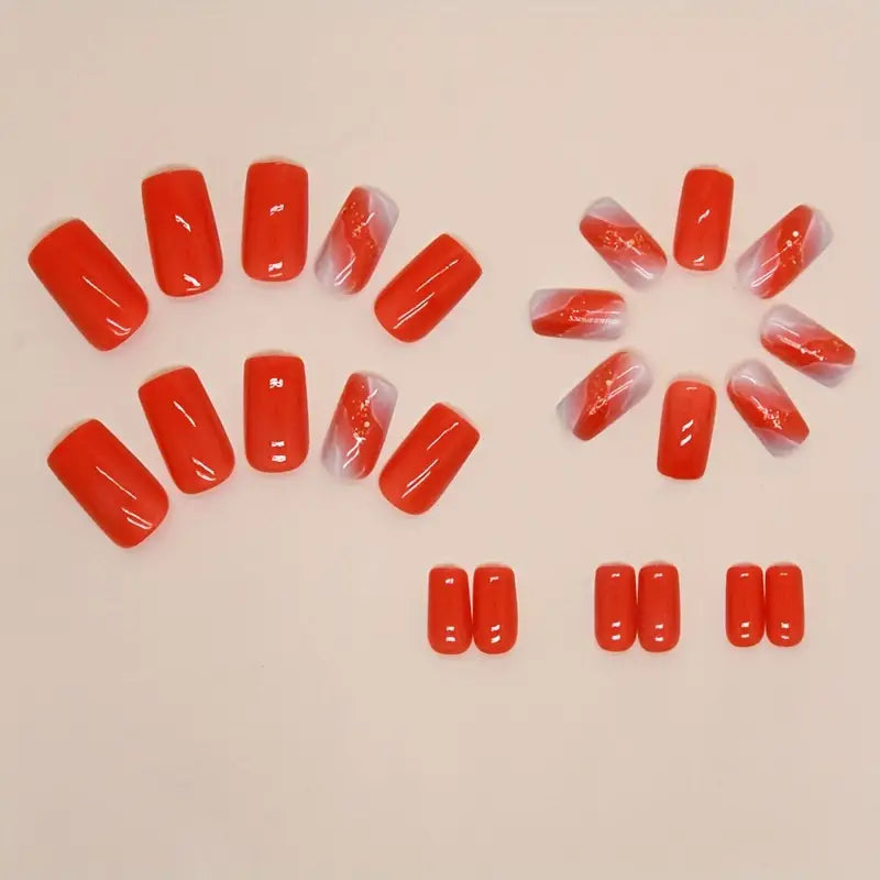 24pcs Glossy Medium Square Orange Gradient Press On Nails