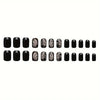 24 Pcs Glossy Black Plant Pattern Medium Square Press On Nails