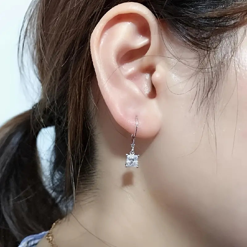925 Sterling Silver Hypoallergenic Square Zircon Hoop Earrings