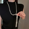 Baroque Elegant French Vintage Imitation Pearl Long Tassel Y-Shaped Necklace