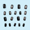 24 Pcs Glossy Black Plant Pattern Medium Square Press On Nails