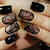 24 Pcs Glossy Black Plant Pattern Medium Square Press On Nails
