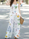Women&#39;s Plus Floral Print Round Neck Tank Top &amp; Wide Leg Pants Outfit