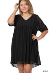 Women&#39;s Swiss Dot Baby Doll V-Neck Dress