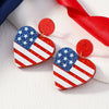 Heart-Shaped Red White &amp; Blue Striped Flag Printed Acrylic Earrings