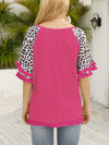 Women&#39;s Leopard Print Crew Neck Short Sleeve Tassel T-Shirt