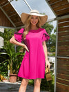 Women&#39;s Crew Neck Style Ruffle Hem Short Sleeve Dress