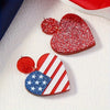 Heart-Shaped Red White &amp; Blue Striped Flag Printed Acrylic Earrings